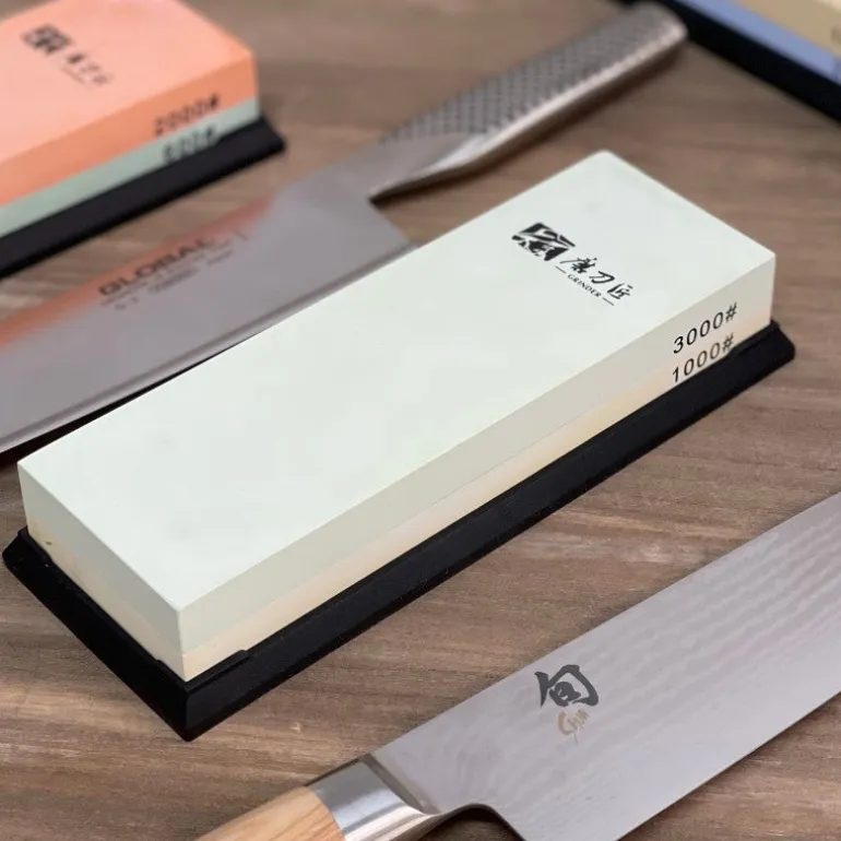 Piedra para afilar cuchillos doble 1000 y 3000 granos