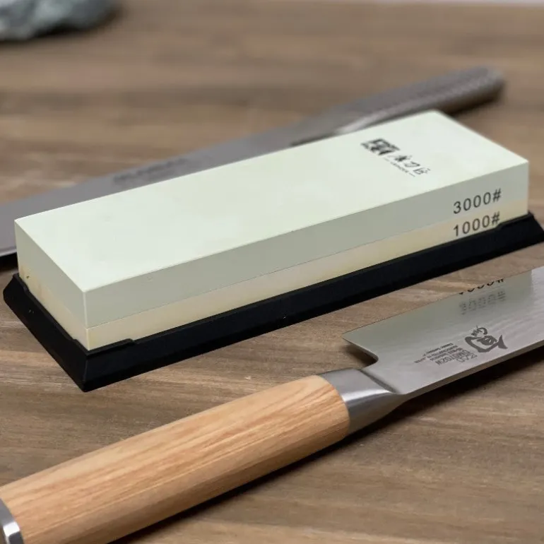 Piedra para afilar cuchillos doble 1000 y 3000 granos
