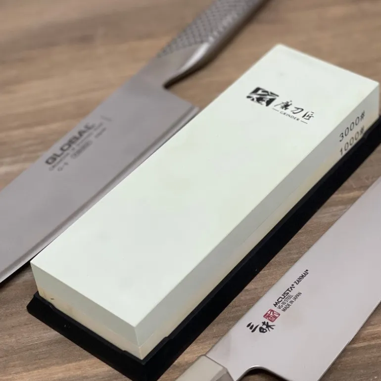 Piedra para afilar cuchillos doble 1000 y 3000 granos